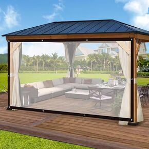 Clear-Tarps-With-Grommets-7x12FT, Waterproof Tarps for Outdoors Transparent Anti-Tear Plastic Tarp for Patio Balcony Tent Cover Gardening Chicken Coop