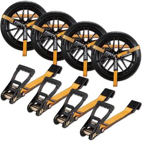 4 Pack Ratchet Car Tie Down Strap with Flat Hooks 2" x 144'' Heavy Duty 10,000lbs Min Break Strength Tire Straps for Truck & Trailer by KODIAK STRAPS