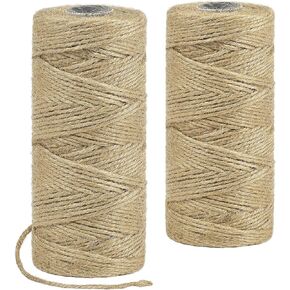 656 Ft Natural Jute Twine String, Jute Twine for Crafting, Thin Hemp Jute String, Ornament Twine for Gift Wrapping, Packing String, Christmas Decor, Gift Tags, Wedding Decor Supply(2 Pcs)