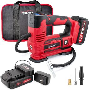Cordless Tire Inflator with Rechargeable 20V Li-ion Battery, 12V Portable Air Compressor with Digital Pressure Gauge for Car, Bike Tires, and Sports Balls