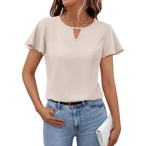 Dealmore Womens Short Sleeve Business Casual Tops Work T-Shirts Keyhole Summer Clothes 2025