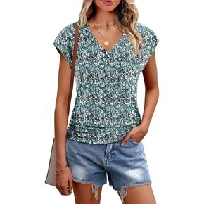 Womens Tops Cap Sleeve V Neck T Shirts for Women Casual Loose Basic Tee Summer Shirts 2025 Trendy Clothes