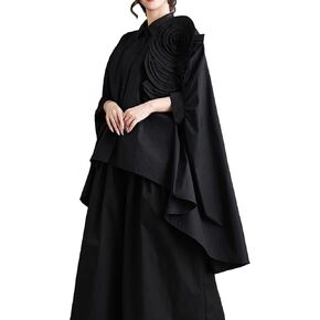 ellazhu Women Half Batwing Sleeves Flower Solid Color Button Down High Low Shirt T-Shirt GZ188