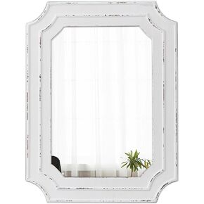 Rustic White Mirror 18 X 24 Inch, Wall Hanging Distressed Finish Wooden Frame Vintage Mirrors for Wall Decor, Farmhouse Wall Mirrors for Vanity Bedroom Entryway, Horizontal or Vertical