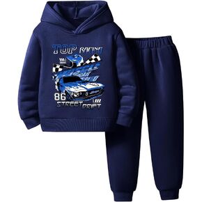 Toddler Boy Set - Car Print Kid Hoodie and Sweatpants - Fall Winter Boy Clothes Outfits Size (3-7T)