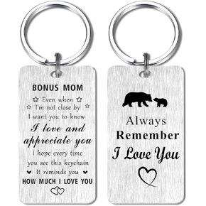 Jzxwan Bonus Mom Gifts, I Love Step Mom Birthday Keychain, Appreciate Bonus Mom Present, Best Step Mother Valentines Day Key Chain Present