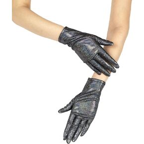 Shiny Metallic Spandex Short Gloves Adult Size Glitter Sparkle Opera Gloves for Cosplay Party Hallowmas Costumes