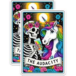 (2 Pack) The Audacity Tarot Stickers - Skeleton and Unicorn Sticker - 5 Inches On Longest Side - Premium Vinyl - for Cars, Trucks, Skateboards, Laptops - Made in USA - BMCS0503