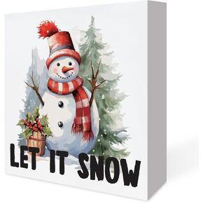 Christmas Decor Winter Decorations for Home Farmhouse kitchen bathroom Winter Theme Frosty Wood Box Sign for Desk Table Shelf tray desktop shelves wall,5 X 5 Inches