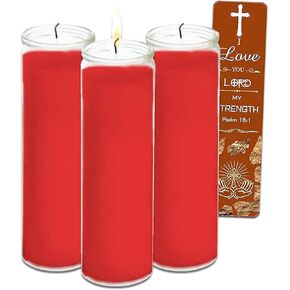 8 Inch Novena Red Prayer Glass Candles - Bundle with 3 Novena Red Prayer Candles | Vigils, Prayers, Blessing Ceremonies, and More