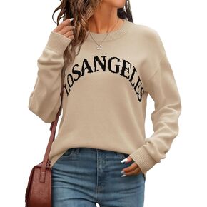 IECCP Women’s Graphic Sweater Casual Knit Pullover Drop Shoulder Long Sleeves Crewneck Soft Jumper Tops