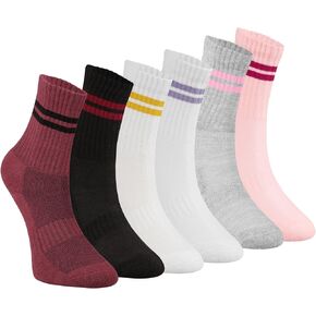 Women's Cotton Crew Tennis Socks with Terry Cushion, 6-Pack, Breathable, Colorful Stripes, Size 5-10, Ideal for Gym & Sports