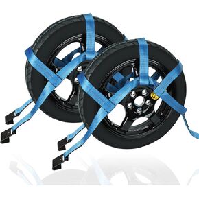 Set of 2 Tow Dolly Straps with Flat Hook,Blue Basket Strap,Fits Most 16-20" Tires Webbing Ratchet Straps…