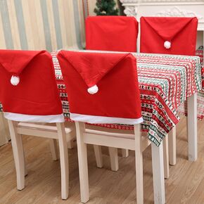 6PCS Christmas Chair Covers,Red Santa Claus Hat Slipcover Xmas Chair Back Cover for Christmas Dinning Room Decoration.
