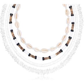 White Puka Shell Necklace Hawaiian Accessories for Men Women Surfer Beach Necklaces Pack