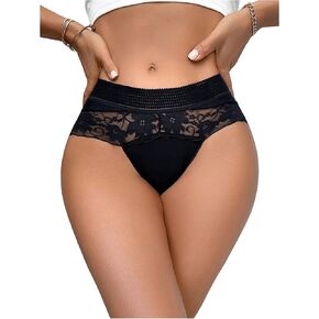 WDIRARA Women's Floral Lace Mesh Briefs Mid Rise Panty Sexy Scalloped Trim Underwear
