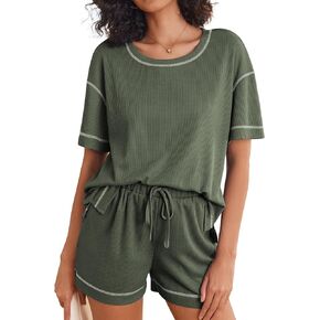 Ekouaer Pajamas for Women Set Waffle Knit Pajama Set 2 Piece Lounge Sets Loungewear PJS With Pockets