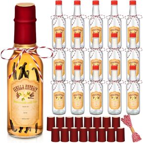 Tioncy 16 Pcs Vanilla Extract Bottles for Homemade Vanilla Jar Glass Bottle with Cap, Shrink Band, Sticker Syrup Gift Food Storage Canister for Bean Sauce Spice for Christmas