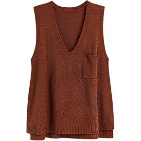 OYOANGLE Women's Plus Size V Neck Sweater Vest Pocket Front Slit High Low Hem Pullover Knitted Tank Tops