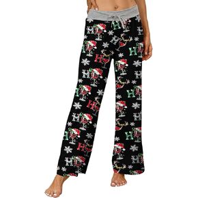 ALISISTER Women Christmas Pj Pants Soft Xmas Pajama Bottoms Wide Leg Drawstring
