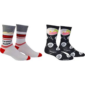 Everything Legwear Naruto Shippuden Ramen Crew Socks (2 Pair) - Hidden Leaf Ramen Bowls - One Size Fits Most