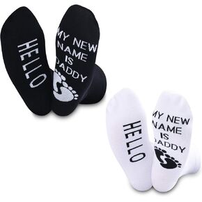 TSOTMO 2 Pairs Daddy To Be Gift Hello My New Name Is Daddy Socks Father's Day Gift New Dad Gift