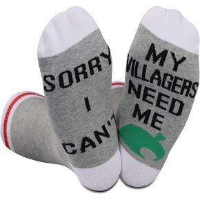 2PAIRS Video Game Gift Socks Sorry I Can't My Villagers Need Me Novelty Gamer Socks for Game Lovers