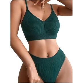 SHENHE Women's 2 Piece Lingerie Set Ribbed Knit Bra and Panty Set Seamless Underwear