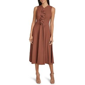 Calvin Klein Women's Guaze Sleeevess Ruffle Neck Midi Dress