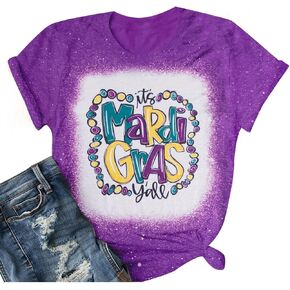 Mardi Gras Shirts for Women It's Mardi Gras Yall Shirt Carnival Tshirts Fat Tuesday Holiday Bleached Short Sleeve Tops