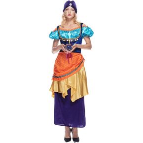 EraSpooky Women's Star Tarot Fortune Teller Costume Mystical Adult Halloween Gypsy Dress with Hat