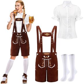 SATINIOR Women's Bavarian Oktoberfest Costume Set of 3 Piece German Beer Wench Outfit with Embroidered Suspenders