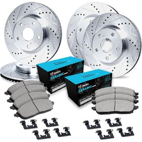 R1 Concepts Front Rear Brakes and Rotors Kit |Front Rear Brake Pads| Brake Rotors and Pads| Ceramic Brake Pads and Rotors |Hardware Kit|fits 2008-2015 Mitsubishi Lancer