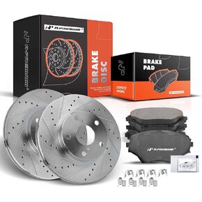 A-Premium Front Drilled and Slotted Disc Brake Rotors + Ceramic Pads Kit Compatible with Select Toyota Model - RAV4 2001 2002 2003 2004 2005 6-PC Set