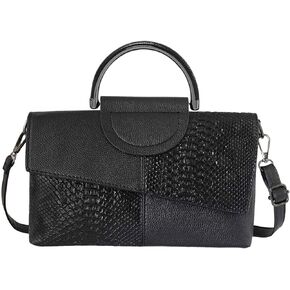 Women's Small Black Croc Print Vegan Leather Crossbody Handbag Purses Bag with Top Handle & Shoulder Strap