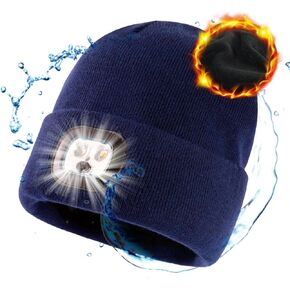 TOP-EX 50% Merino Wool Waterproof Fleece Lined Gifts LED Rechargeable Oversized XL XXL Beanies Hats Unisex