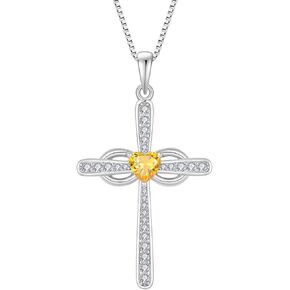 Women Cross Necklace 925 Sterling Silver Infinity Cross Necklace Heart Birthstone Pendant Religious Jewelry Gifts for Her