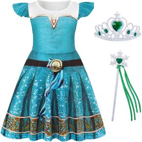 Eledobby Merida Dress for Girls Kids Princess Merida Costume Halloween Dress Up Birthday Party Cosplay Outfit