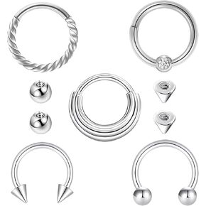 Septum Rings Nose Rings Hoops 5pcs 16g Surgical Steel Horseshoe Lip Rings Tragus Eyebrow Daith Nose Septum Piercings Jewelry For Women Men