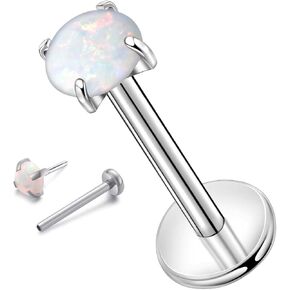 Lantine 1Pcs Threadless Push in Nose Rings Studs Implant Grade F136 Titanium Flat Back Opal Earrings Lip Labret Medusa Monroe Helix Daith Cartilage Tragus Conch Lobe Piercing Jewelry