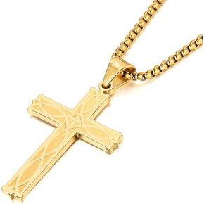 Celtic Cross Necklace for Men Irish Knot Stainless Steel Infinity Silver/Gold/Black Men's Cross Pendant Necklace Rolo Chain 28''Cross Pendant Necklace Rolo Chain 24''/28''