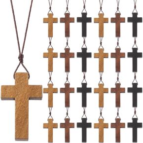 Wood Cross Necklace Bulk for Bible Verse Party Favor 3 Color Wood Cross Pendant Necklace Wood Cross Crucifix on Cord