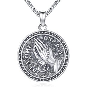 Eusense Praying Hands Necklace for Men Women Gold Plated/925 Sterling Silver Religious Jewelry Angel Wings Crystals Serenity Prayer Necklace Praying Hands Pendant Necklace Abalone Shell Turquoise