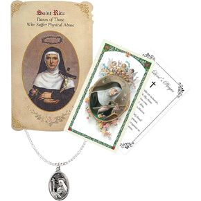 St Rita of Cascia Necklace - St Rita Medal with Chain, Laminated St Rita Prayer Card, The Lord's Prayer Card - Saint Rita of Cascia Patron Saint of Impossible Causes Themed Jewelry - 3 Items Set