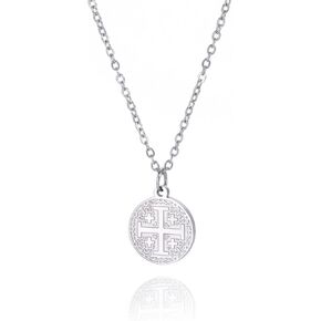 EUEAVAN Jerusalem Crusaders Cross Pendant Necklace Jerusalem Medallion Disc Greek Religious Medieval Jewelry Baptism Gift Women Men