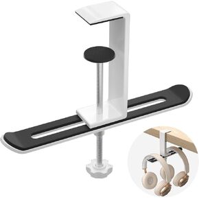 pickpiff Double Headphone Desk Hanger Stand Holder: 360 Degree Rotating Hanger Hook Mount for Gaming, PS5, Xbox Headphones, Adjustable Clamp for PC Desktop, TV Stand, Black
