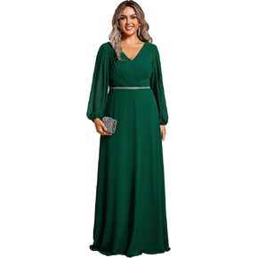 Ever-Pretty Women's Beads Waist Long Sleeves V Neck Plus Size Formal Evening Dresses 01981-DA