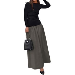 YOXUA Women's Long Sleeve Patchwork A-Line Long Maxi Dress Fall Winter Beach Maxi Dress