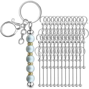 24Pcs Metal Beaded Keychains for Beads Beadable Keychain Bars Blanks Bead Keychain Bar for DIY Crafts Gift