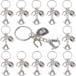 SUNNYCLUE 1 Box 20Pcs Cowboy Boot Keychain Pack Horseshoe Keychains Bulk 70mm Alloy Antique Silver Boots Key Chain for Western Party Wedding Christmas Favors Gifts Supplies Horse Lover Men Adults